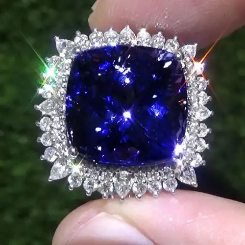 CAOSHI Large vintage square cut blue Sapphire gemstone Crystal 925 silver ring Shiny Zircon CZ engagement wedding ring