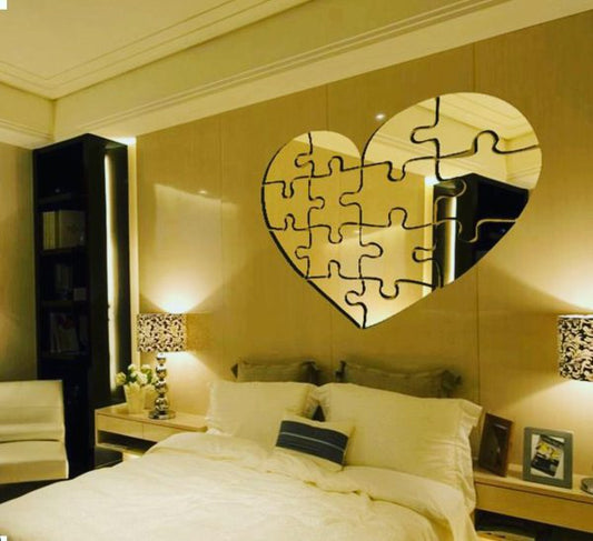 Wall Mirror Frameless Heart Puzzle Design Makeup Mirror – Color Silver – Size 24inch